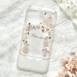 きらめくリボンと紫陽花 アナベル iPhone17対応 iPhoneケース スマホケース 押し花スマホケース フレーム リース 小花 本物のお花