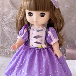 メルちゃん服と通用サイズ　ソランちゃん用服　25cm 26cm人形用洋服　可愛いプリンセスドレス　紫キラキラドレス&蝶々クリップ付き