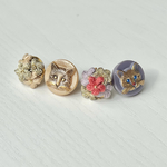 猫×お花　アシメピアス/イヤリング　レース編み　刺繍　着物　アンティーク
