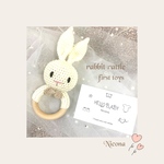 🧸新生児から使えるラトル🧸rabbit rattle☆新生児☆出産祝い☆うさぎさんガラガラ☆ヘアクリッププレゼント中☆うさぎさんのリボンの色替えられます🧸赤ちゃんプレゼント🎁