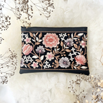 【受注制作】black🖤×pink🩷インド刺繍リボン　ポーチ　合皮　フェイクレザー　ギフト　メイクポーチ