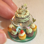 ドールハウス☆ミニチュア☆シャム猫のポップグリーンのスイーツセット☆