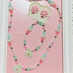 キッズアクセサリーセット　フラワー　ピンク×グリーン