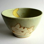 再入荷！　長田恵＊ネコとお月さま　お茶碗