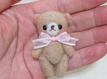 羊毛フェルト ミニチュア テディベア茶 ハンドメイド 手足糸ジョイント くまクマ