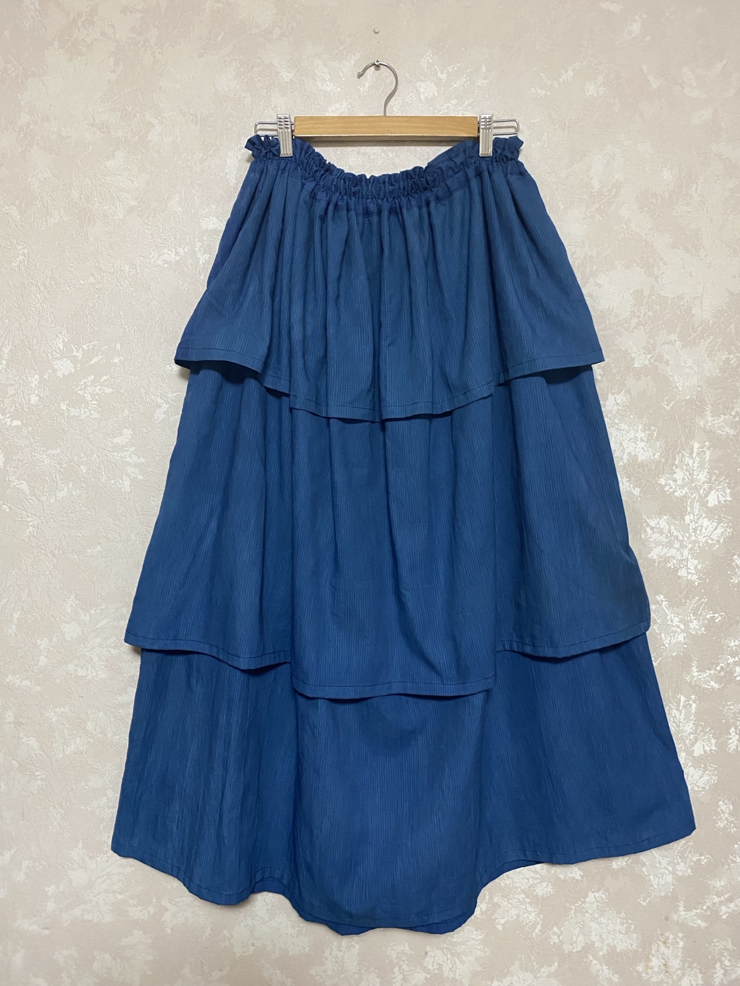 266.藍染めスカート、三段　ゆったり　軽い