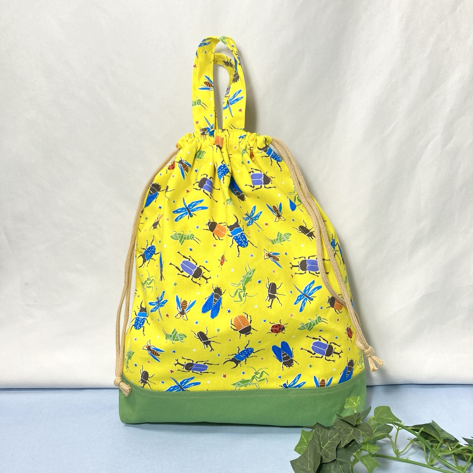 給食袋コップ入れ2枚セット 昆虫図鑑柄(イエロー＆ライトブルー