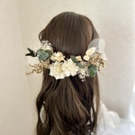 かすみ草と紫陽花のナチュラルホワイトプリザのヘッドドレスvol.2 ／結婚式　成人式　髪飾り　白　