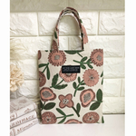 ミニトートバッグ　北欧フローラル　ナチュラル×ピンク