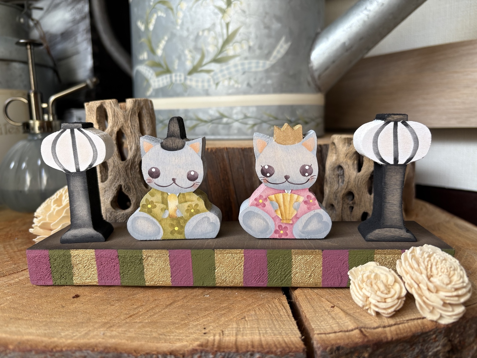 March 気まぐれネコのおひな様セット　グリーン＆ピンク