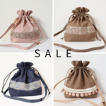 インド刺繍　巾着ショルダーバッグ　ネイビー　巾着バッグ　帆布