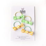 【グリーンチェック柄 1セット ＆ イエローストライプ柄 1セット】2本セットヘアゴム miniminiキャンディーデザイン キッズ 子供 ヘアゴム ヘアアクセサリー リボン キャンディ お菓子