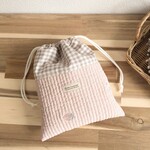 給食袋 / コップ入れ　いちご柄　刺繍ヌビ
