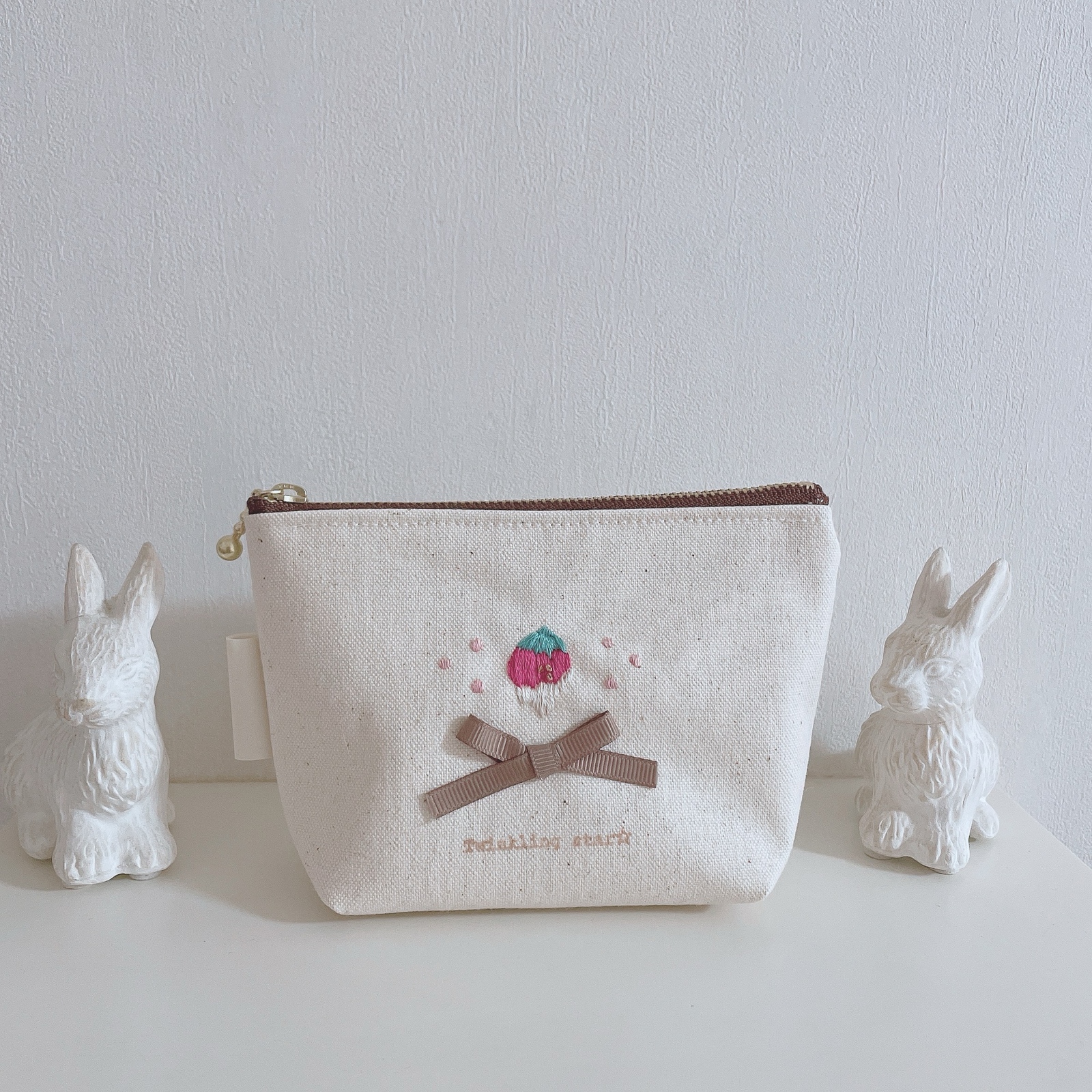 リボン刺繍♡くるみボタンヘアゴム(ピンク) - Twinkling star