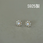 S925純銀製　オパール　フラワー　花　小さい　小ぶり　K14　ミニピアス/ノンホール　セカンドピアス　軟骨ピアス　金属アレルギー対応