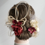 S1  髪飾り　赤　ドライフラワー　ダブルリボン　水引　和玉　成人式　卒業式　結婚式　前撮り