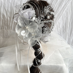 クリアパール胡蝶蘭×ガラスチェーン×プリザーブドフラワーシルバーアレンジ//成人式　卒業式　結婚式　前撮り　髪飾り　和装　着物　振袖　袴　ヘアアレンジ　ヘアアクセ　水引　ウエディング　白無垢