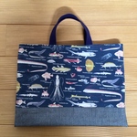 【完成品】レッスンバッグ　深海生物☆ネイビー　裏地キルティング　30×40