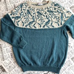 丸ヨークセーター　小鳥　手編み