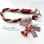 🧸 chocolate ribbon Teddy  ✵ チョコレート色のギンガムチェックリボンとくまさんのマルチチャーム 《01》  スマホストラップ / バッグチャーム / キーホルダー 等