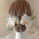 new＊胡蝶蘭/髪飾り  結婚式　ウェディング　アーティフィシャルフラワー　高級造花　成人式　振袖ヘア　和装ヘア　白無垢　白　グリーン