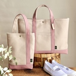" 入園入学2点セット" レッスンバッグ 上履き入れ　名入れチャーム　刻印〈 beige×smoke pink〉