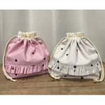 シンプル・上品可愛い♡韓国調プチハート♡巾着袋・お弁当袋ベージュorくすみピンク フリルありorなし