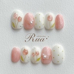 チューリップネイル𓍯　pink ver. ネイルチップ　春ネイル　フラワーネイル　ぷっくりフラワーネイル　ピンクネイル　結婚式　前撮り　花嫁　ブライダル　お呼ばれ　イベント　推し活