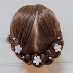 大人気！【Uピン】桜とパールの夢かわヘアピン ホワイト×薄ピンク