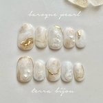 baroque pearlネイルチップ　ブライダル　花嫁ネイル　ウエディング　前撮り　パール　お呼ばれ　結婚式　ニュアンスネイル