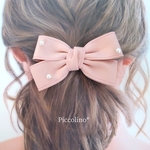 ピンクリボンのヘアクリップ☆フェイクレザー☆簡単ヘアアレンジ☆普段使い☆おでかけ☆ギフト☆