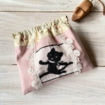 春色＊黒猫刺繍*クロッチくん*口金ポーチ*ピンク*プレゼント