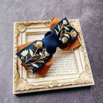 インド刺繍・バレッタ「インド刺繍リボンとグログラン・ネイビー×テラコッタブラウン」バレッタ インド刺繍リボン