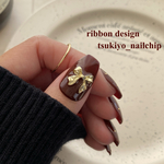 【12/10再販】burgundy ribbon♡ ネイルチップ シンプル ワンカラー 付け爪 ゴールド ジェルネイル リボン 秋冬 赤 バレリーナ  レッド ボルドー　バーガンディ りぼん