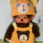 レトロオレンジなくまちゃん帽子とアップリケサロペット(モンチッチSサイズ)