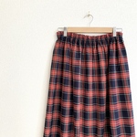 SALE！！控えめギャザーのゴムウェストマキシ丈スカート/タータンチェックネイビー×レッド