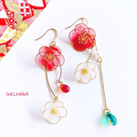 ピアス【 こぼれ梅の香 】 桜 さくら 椿 つばき うめ 松竹梅 雫 ドロップ ガラス 和風 着物 浴衣 卒業式 成人式 バレンタイン HALHANA イヤリング