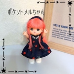 紺×さくらんぼワンピース&ヘアアクセの2点セット＊ポケットメルちゃん ポケメル 小さいメルちゃん＊
