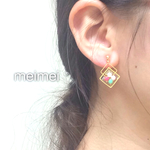 【再販2】レトロなスクエアビジューピアス*イヤリング*樹脂ノンホールピアス*