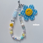🌼ブルーsmile カラフルストラップ　スマイルビーズ　ストラップ　ビーズアクセサリー　iPhoneケース アクセサリー　プラビーズ　プラチェーン  プラパーツ　