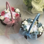 【送料込み】 2個セット　2人で運ぶ　リングピロー　挙式　ウェディング　結婚式　リングピローかご　カゴ　持ち手つき　バスケット　ピンク　ブルー　バラ　リングガール　リングボーイ
