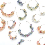 No.337 フープピアス　フープ　天然石　ビーズ　さざれ石　ファルファーレ　キラキラ　ハンドメイドアクセサリー　ピアス　アクセサリー　手づくり　手作り　可愛い　大ぶり　小ぶり　大きめ　小さめ
