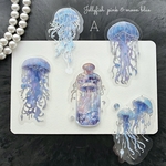 海外フレークシール「Jellyfish  pink & moon blue A」PET クラゲ 海月 水母 箔押し 5枚  