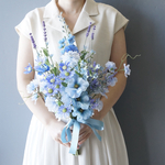ブーケ　アーティフィシャルフラワー　ウェディング　結婚式に　秋のウェディングブーケ　ブルースターとラベンダーの爽やか造花ブーケ