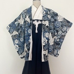【即納品】七五三　羽織袴セット　鶴ネイビー　120cm