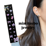 耳ツボjewelry 耳ツボシール　貼るピアス　耳つぼアクセサリー　チタン粒　リボン　ハート　ブラック　黒　シルバー