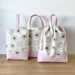 北欧風お花の入園入学3点セット　レッスンバッグ+シューズケース+体操服入れ　ナチュラル×くすみピンク　女の子