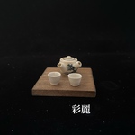 ミニチュア陶器　呉須絵山水図急須　煎茶碗白磁２個付NO575