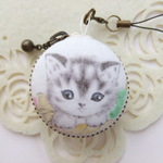 子猫/クリーム系/マカロンコインケース(マカロンポーチ)ストラップ付