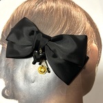 アリスのお茶会バレッタ ヘアクリップ リボン グログランリボン 幅広 大き目 大きい ヘアアクセサリー ティーパーティ ティーカップ 黒 ハート bv30